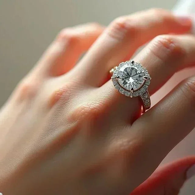 engagement ring on a woman's hand, custom jewelry