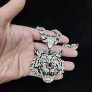 Tiger Bling 3D Pendant Crystal Cuban Chain-Cubin Chains-Sairahaz Jewelers