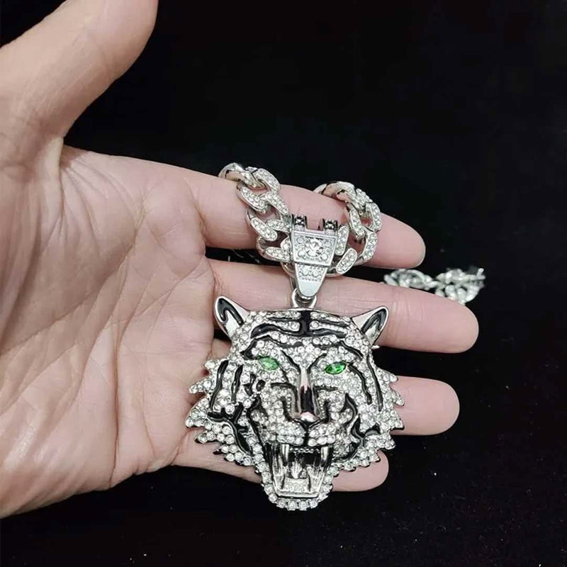 Tiger Bling 3D Pendant Crystal Cuban Chain-Cubin Chains-Sairahaz Jewelers