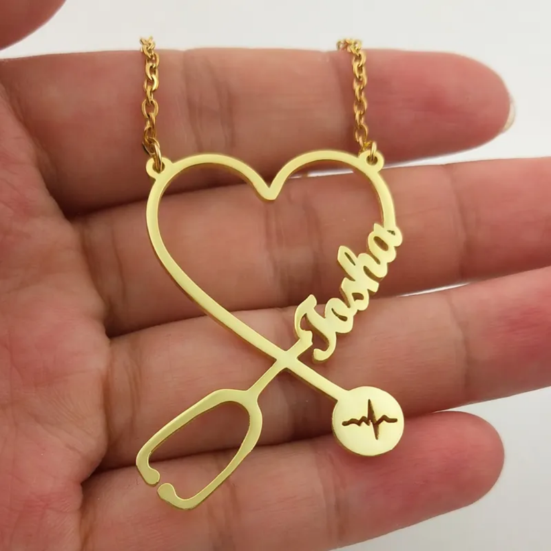 Heart Stethoscope Custom Name Necklace