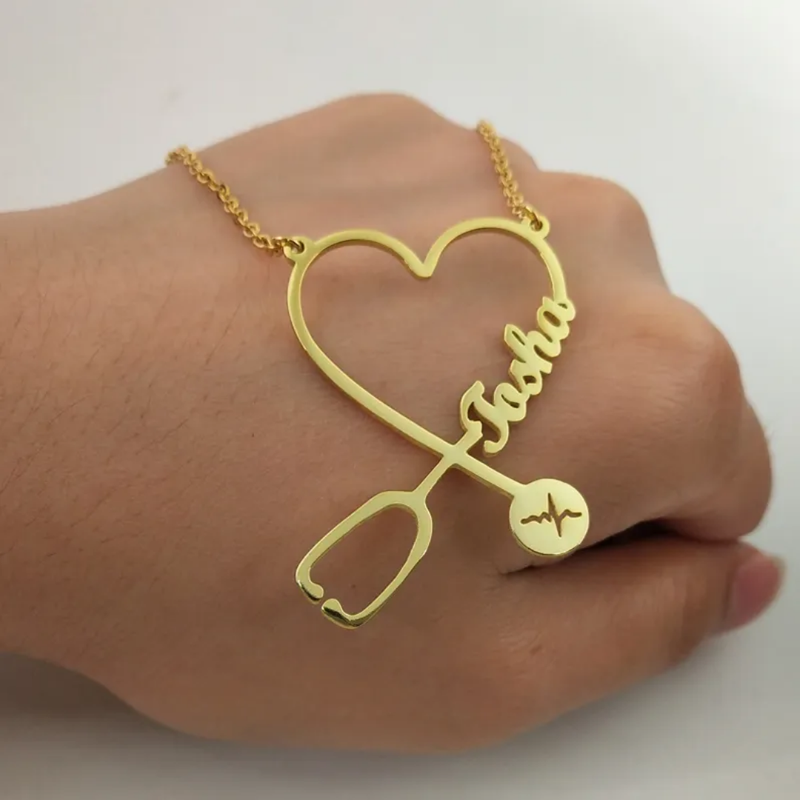 Heart Stethoscope Custom Name Necklace