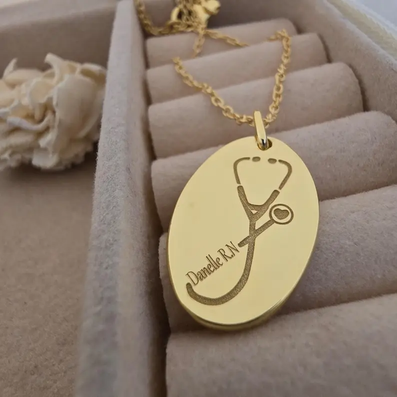Stethoscope Personalized Name Nurse Doctor Engrave Pendant Necklace