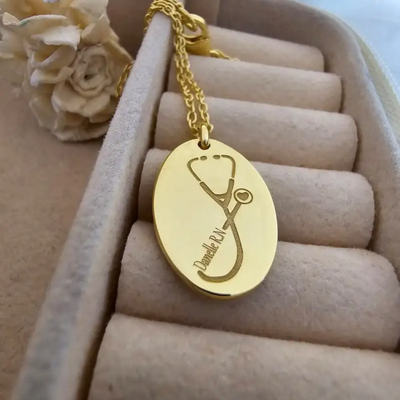 Stethoscope Personalized Name Nurse Doctor Engrave Pendant Necklace