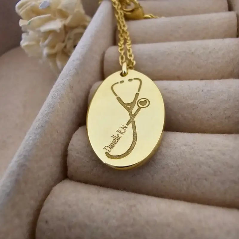 Stethoscope Personalized Name Nurse Doctor Engrave Pendant Necklace
