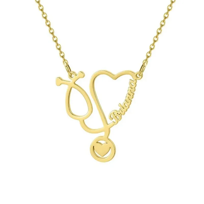 Stethoscope Doctor Name Heart Necklace