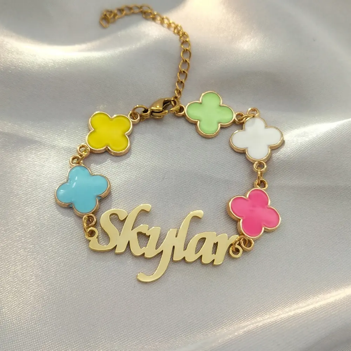 Kids Clover Personalized Name Bracelet
