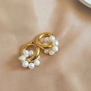 Flower Pearl Tunnel Hoop Earrings - Pearls with Hoops