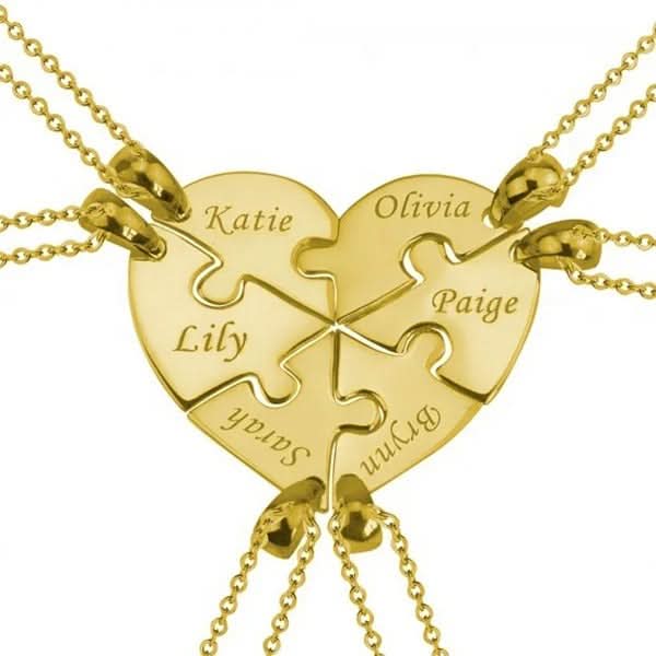 6 Best Friend Puzzle Heart Name Necklaces