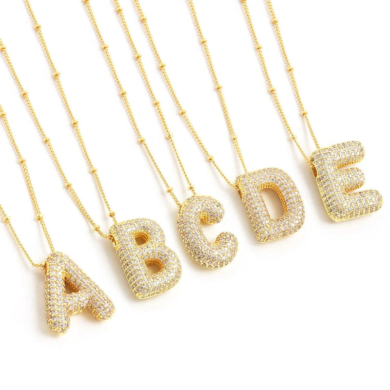 Rhinestone CZ Bubble Letter Necklace