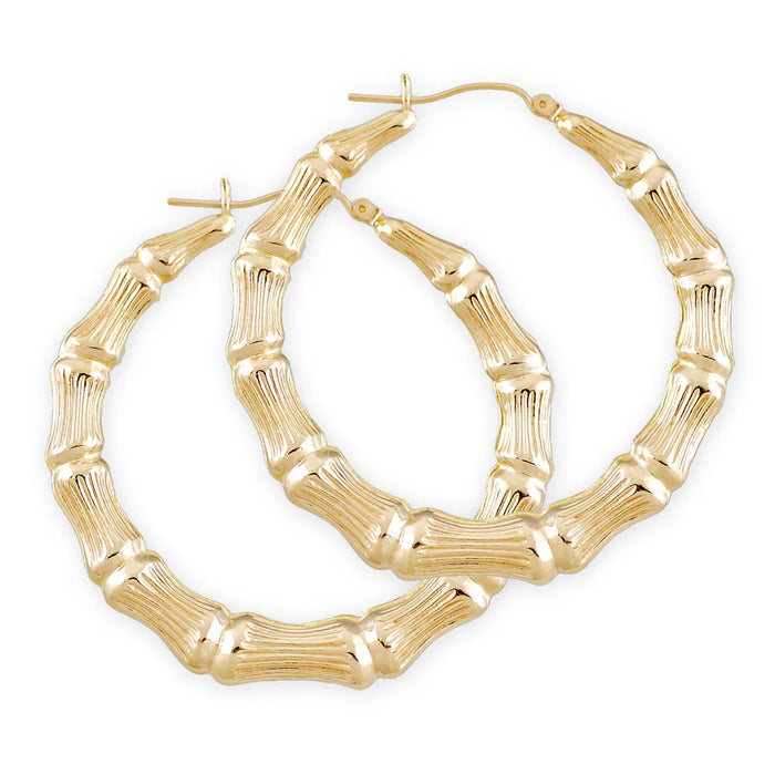 10K Real Gold 2-Inch Hollow Bamboo Hoop Earrings – Fine Round Doorknocker Style Jewelry