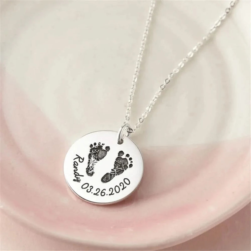 Infant Bbay Foot or Hand Pring, Name & Date Custom Name Necklace