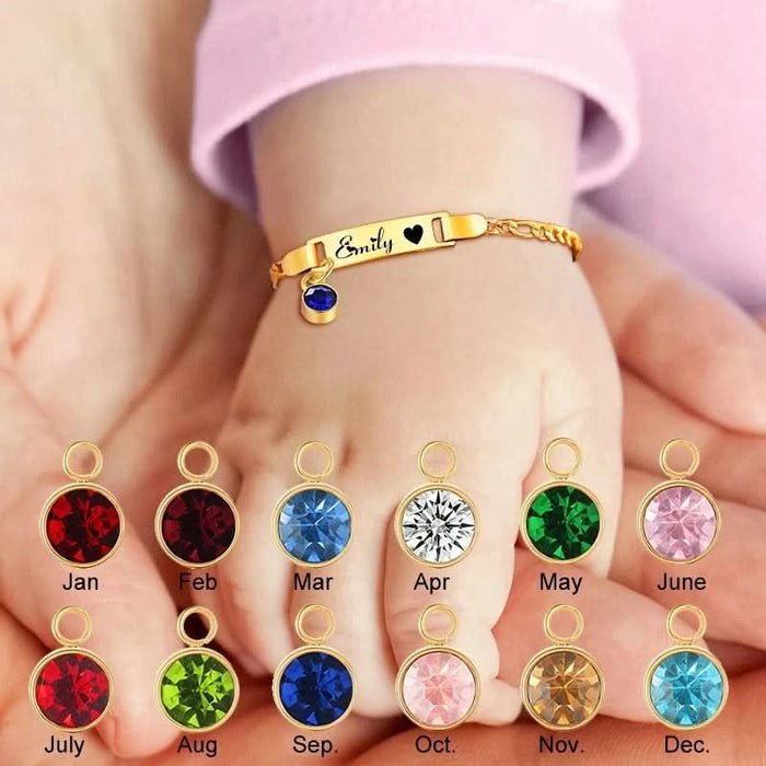 Personalized Birthstone Kids Name Bracelet, Baby Name Jewelry