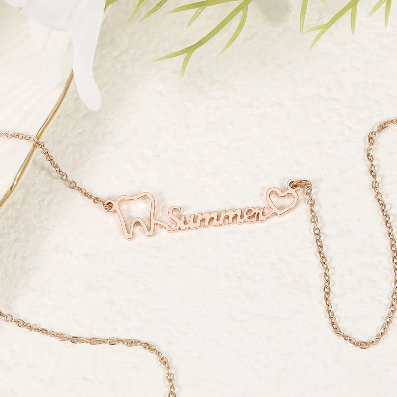 Personalized Dental Tooth Heart Custom Name Necklace