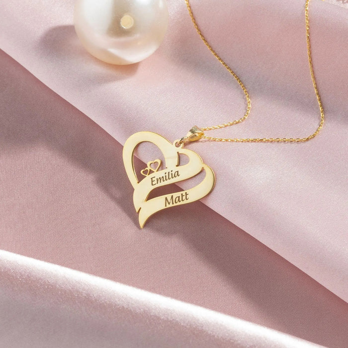 Personalized Engraving Two Heart Names Necklace