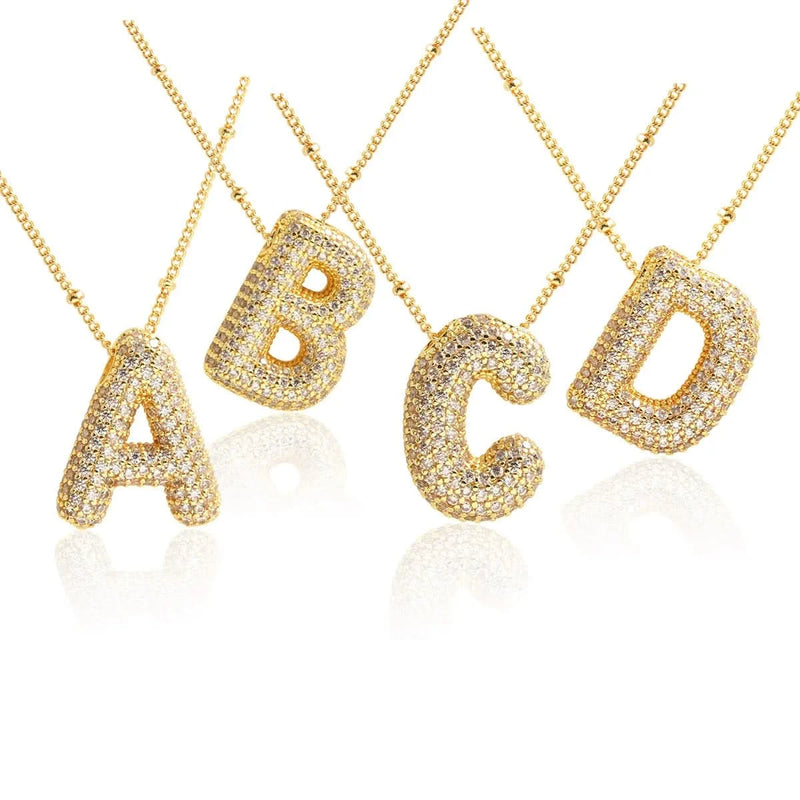 Rhinestone CZ Bubble Letter Necklace