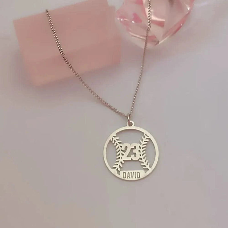 Baseball Number & Name Necklace-Custom Baseball Necklace-Sairahaz Jewelers