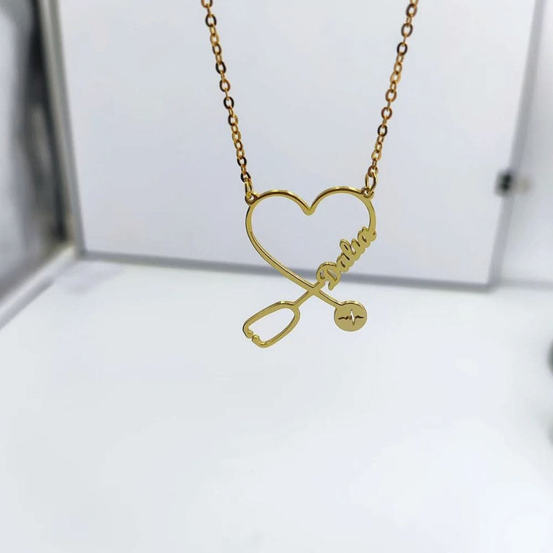 Heart Stethoscope Custom Name Necklace