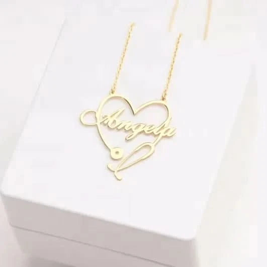 Stethoscope Cursive Font Custom Name Necklace