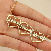 Three Hearts Personalized Name Necklace