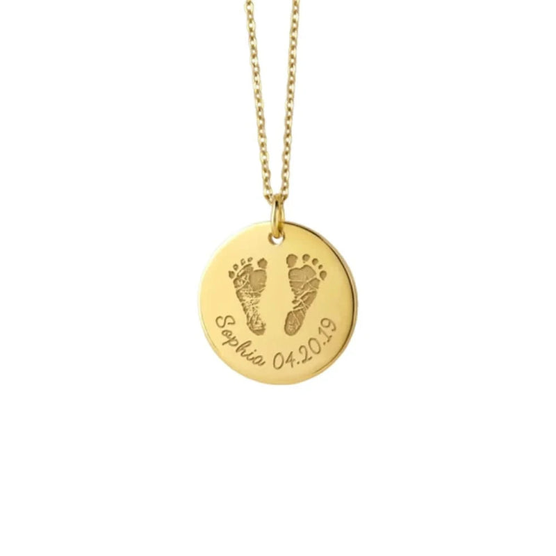 Infant Bbay Foot or Hand Pring, Name & Date Custom Name Necklace