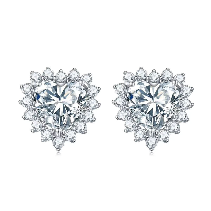 Sterling Silver CZ Heart Stud Earrings-Earring-Sairahaz Jewelers