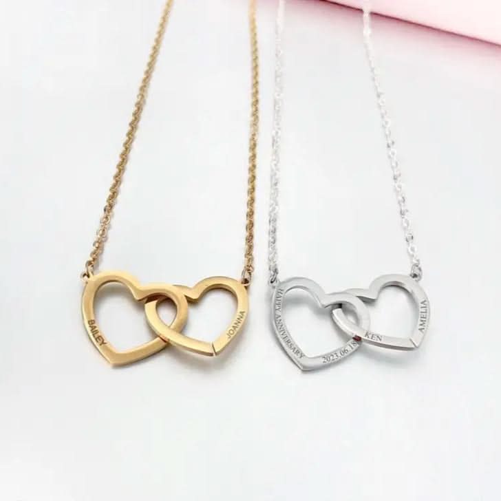 2 Hearts Couple Name Necklace