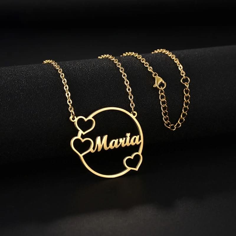 Minimilist 3 Heart Circle Name Necklace