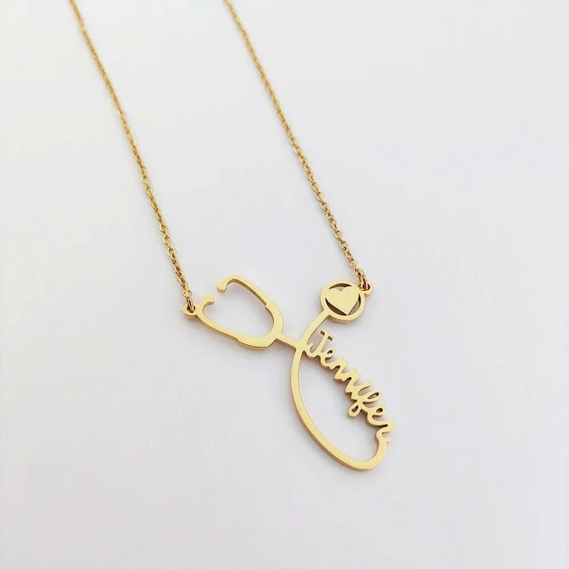 Custom Name Necklace Stethoscope With Heart