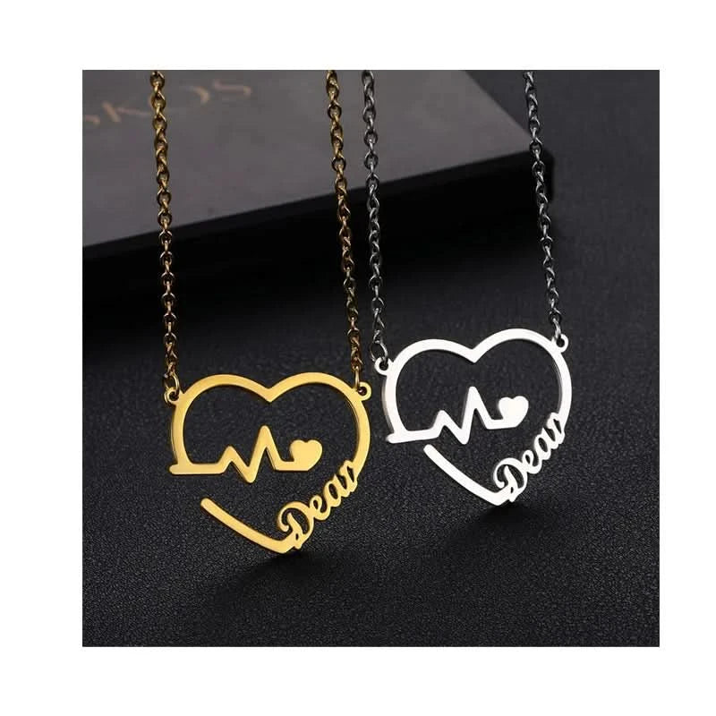 Heartbeat Heart Shape Custom Name Necklace