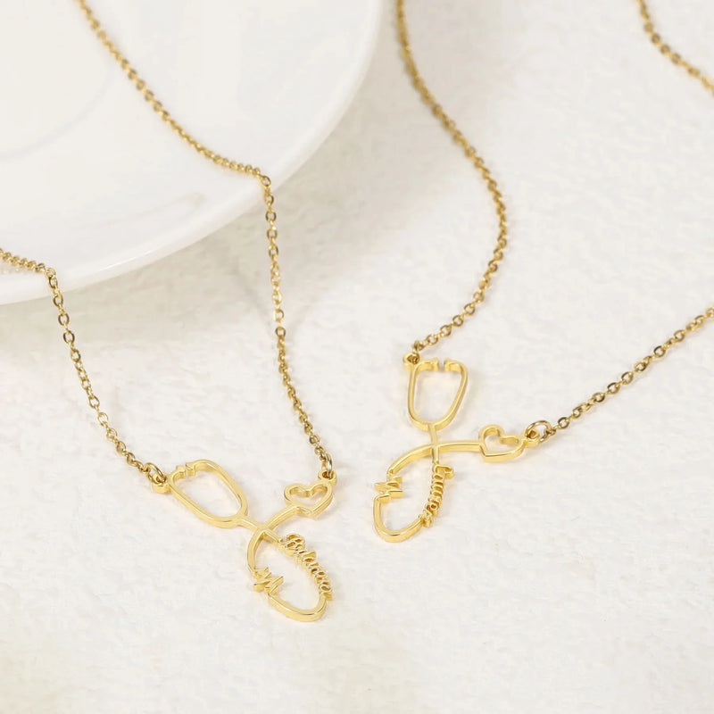 Heartbeat Stethoscope Custom Name Necklace