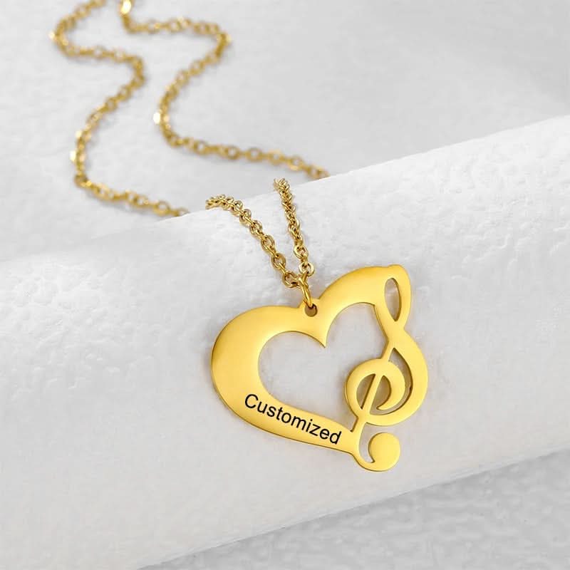 Heart and Music Note Name Necklace