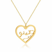 Arabic heart name necklace by Sairahaz Jewelers. Custom Arabic name, stainless or sterling silver. Gift-ready. Ships in 12–18 days.