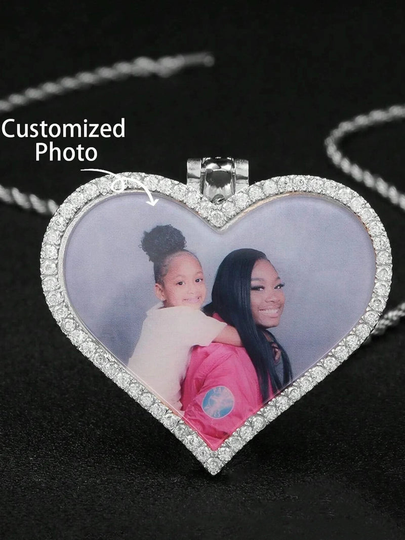 CZ Heart Necklace with Picure