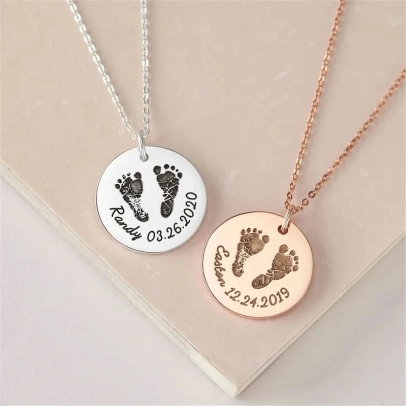 Infant Bbay Foot or Hand Pring, Name & Date Custom Name Necklace