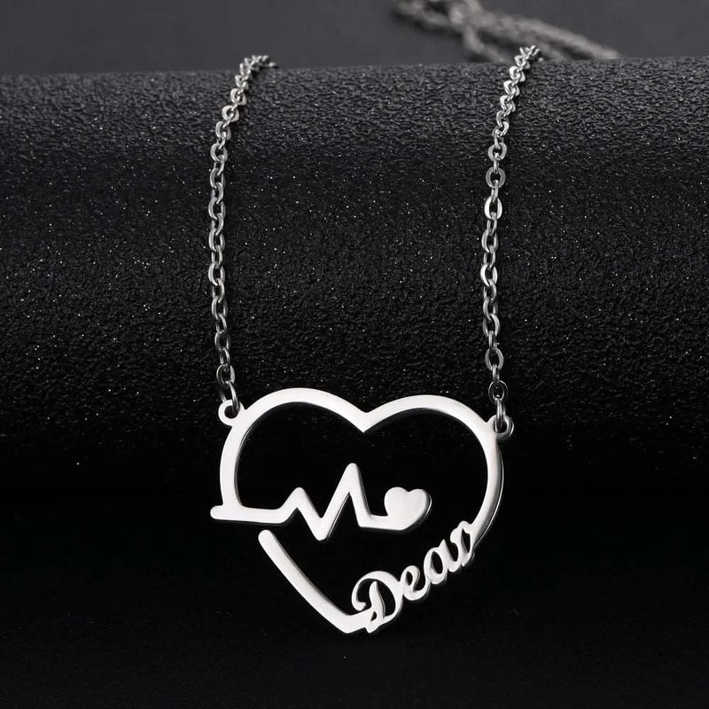 Heartbeat Heart Shape Custom Name Necklace