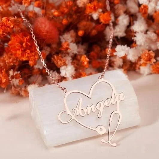 Stethoscope Cursive Font Custom Name Necklace