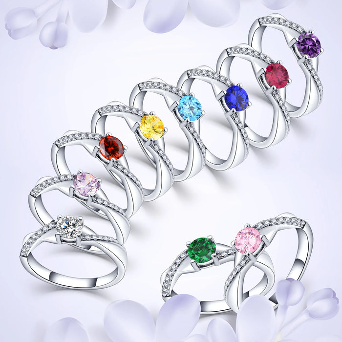 Sterling Engagement Birthstone Ring with CZ
