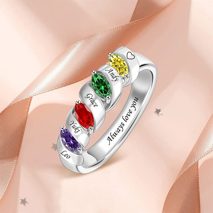 Birthstone with Names Ring for Mother