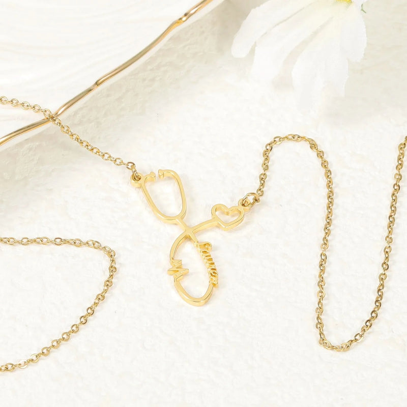 Heartbeat Stethoscope Custom Name Necklace