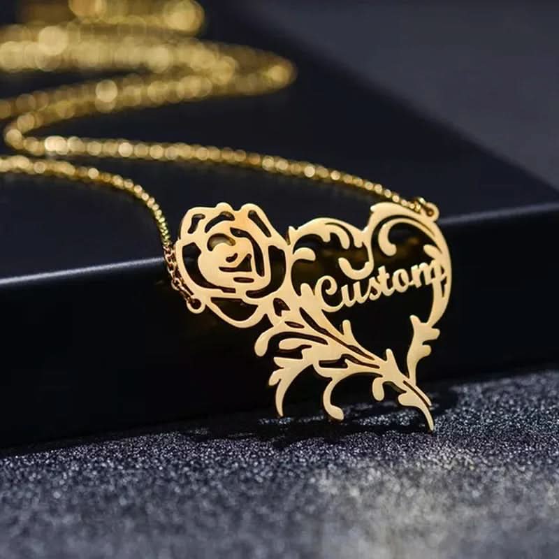 Rose Heart Custom Name Necklace