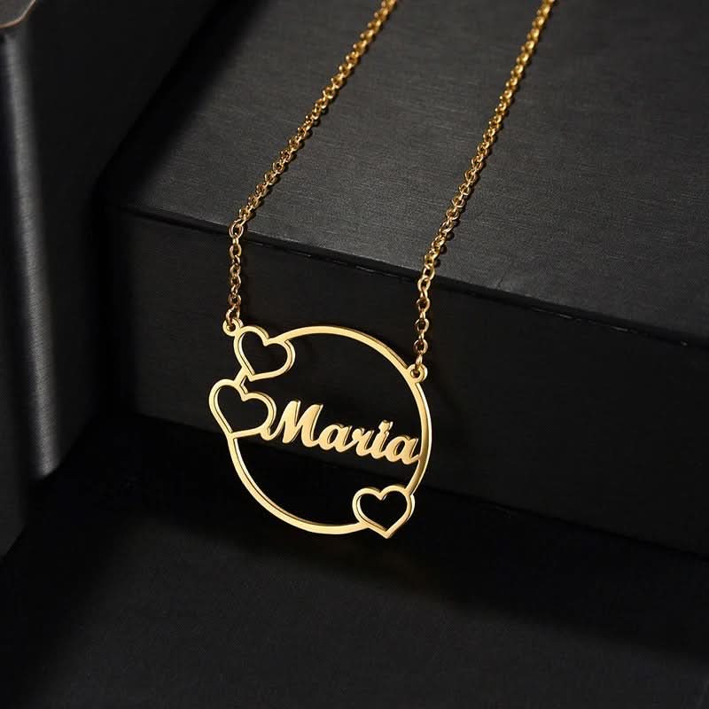 Minimilist 3 Heart Circle Name Necklace