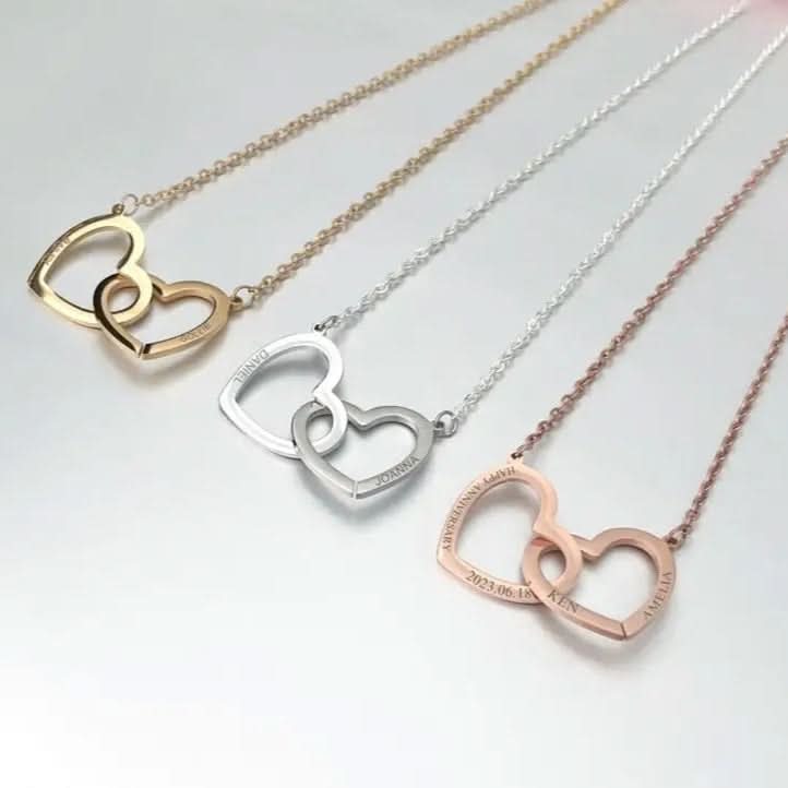 2 Hearts Couple Name Necklace