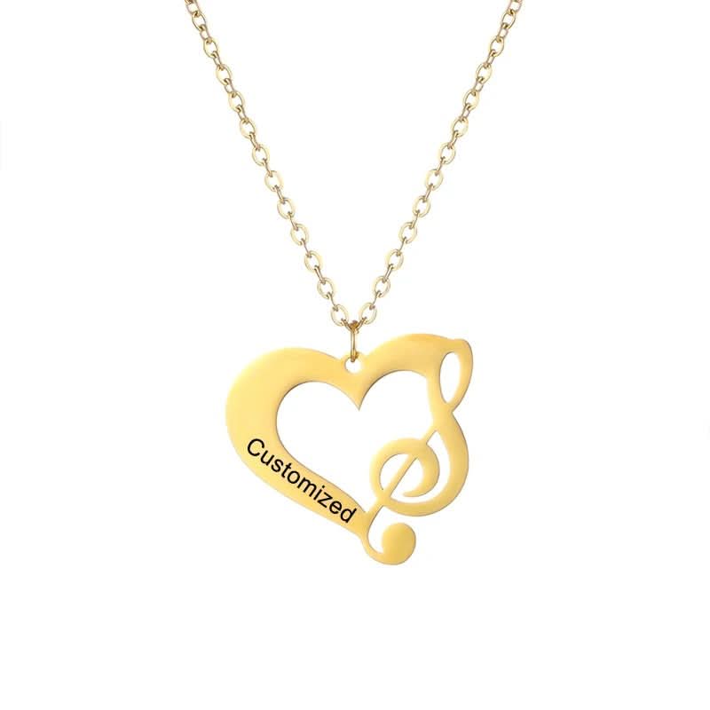 Heart and Music Note Name Necklace
