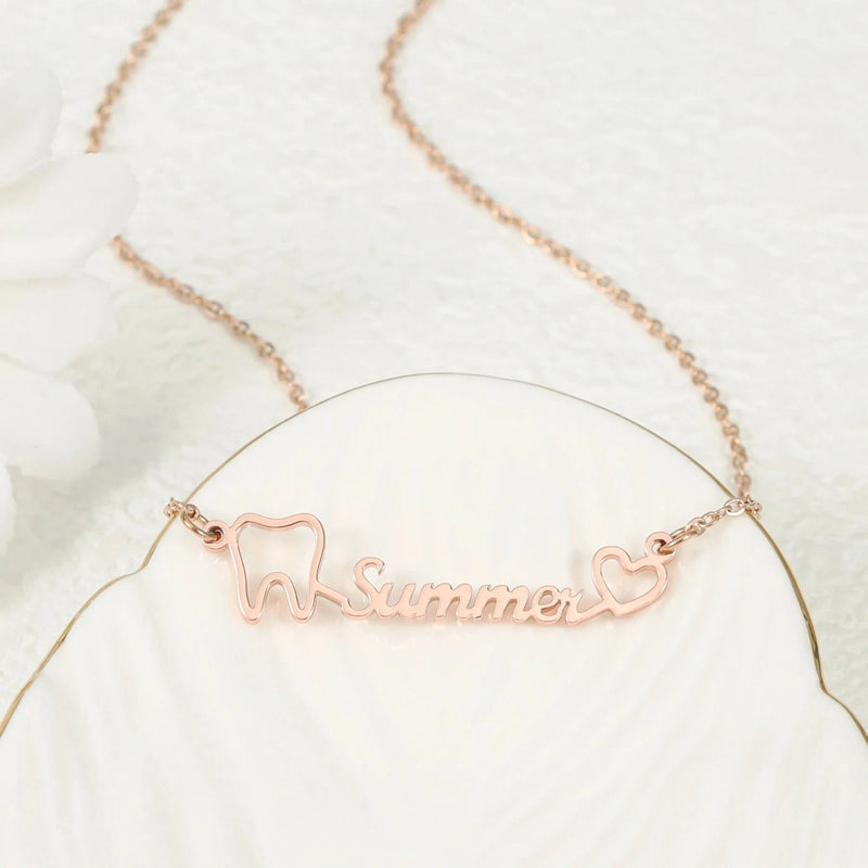 Personalized Dental Tooth Heart Custom Name Necklace