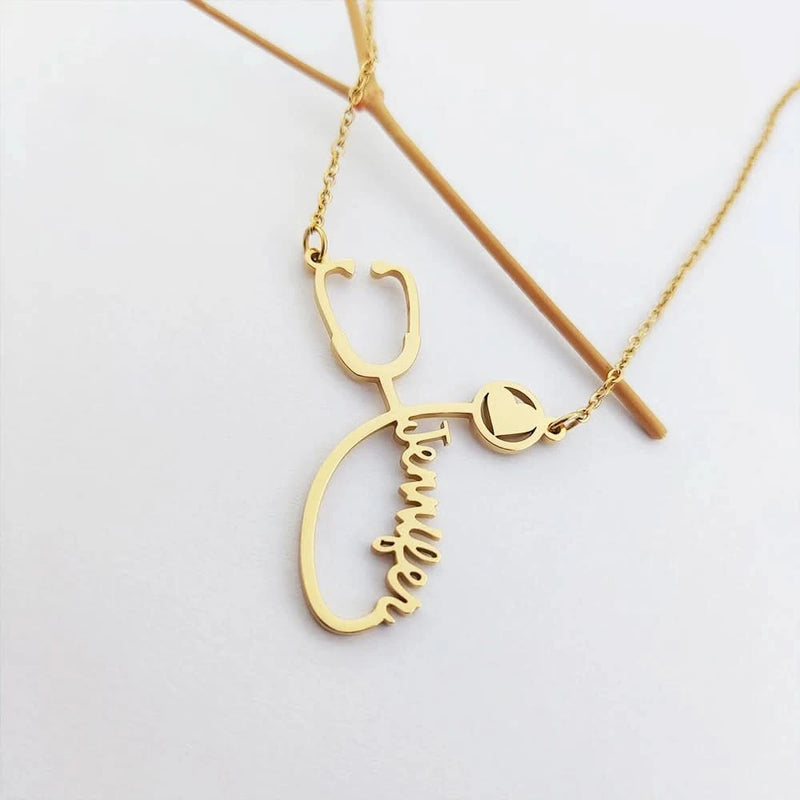 Custom Name Necklace Stethoscope With Heart