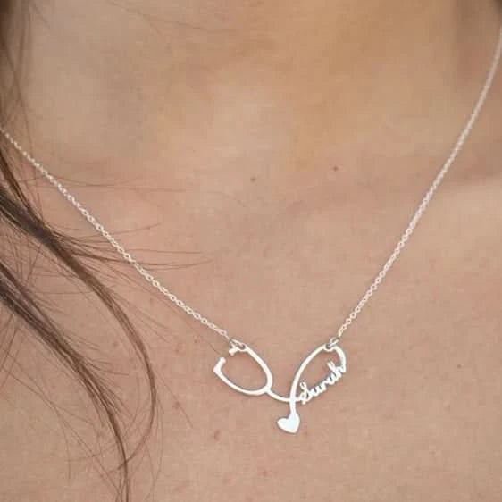 Stethoscope Custom Name Necklace With Heart