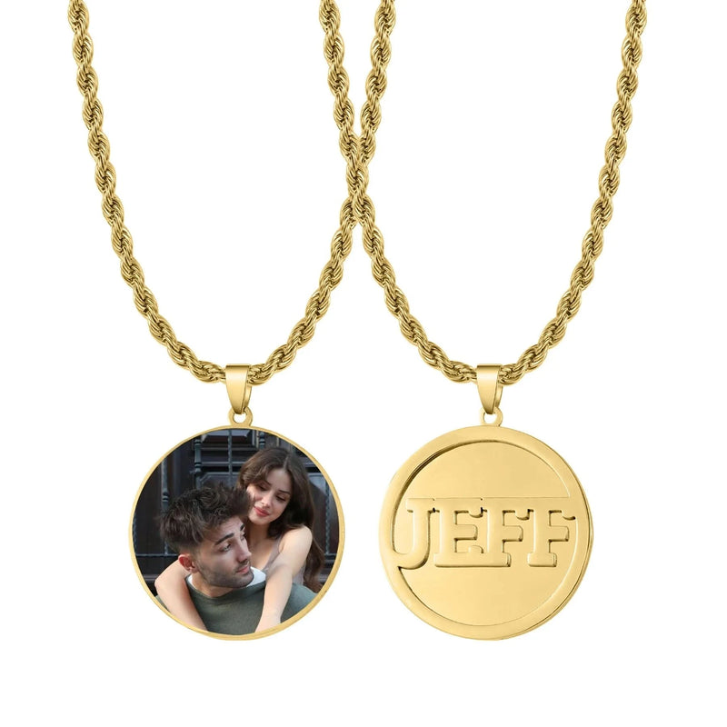 Picure Pendent Necklace Round Shape with Custom Name