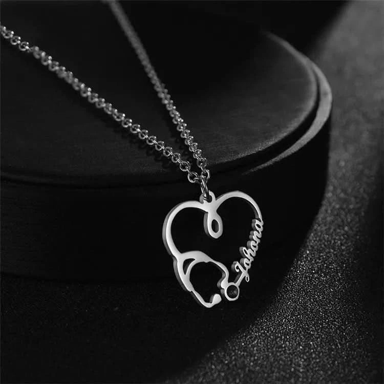 Personalized Stethoscope Birthstone Custom Name Necklace