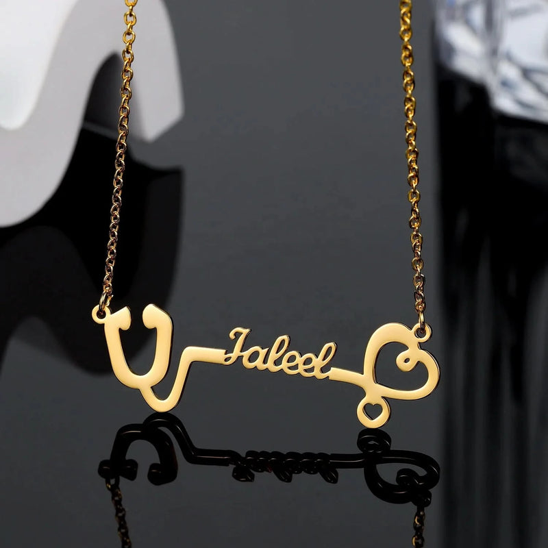 Stethoscope Custom Name Necklace Personalized 18K Gold Plated