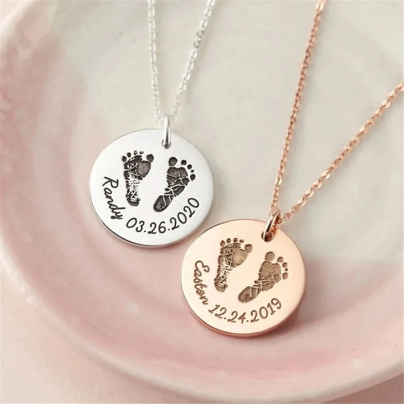 Infant Bbay Foot or Hand Pring, Name & Date Custom Name Necklace